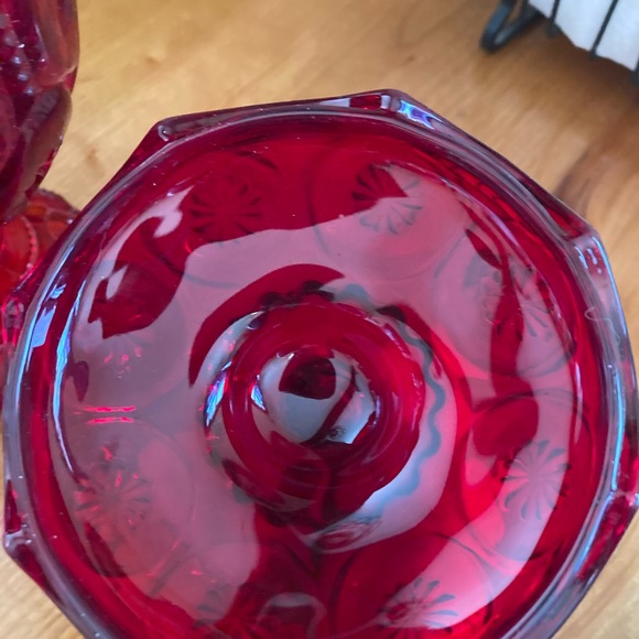 LE Smith Moon and Stars Ruby Red Pedestal Lidded Dish - Picture 4 of 10
